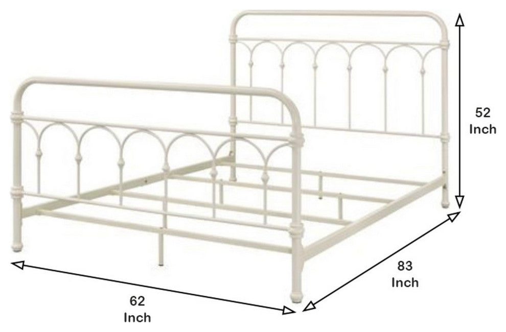 Benzara BM263590 Metal Queen Size Bed With Rectangular Spindle Headboard, White