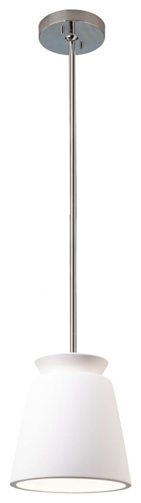 Small Trapezoid Pendant, Bisque, Polished Chrome, Incandescent