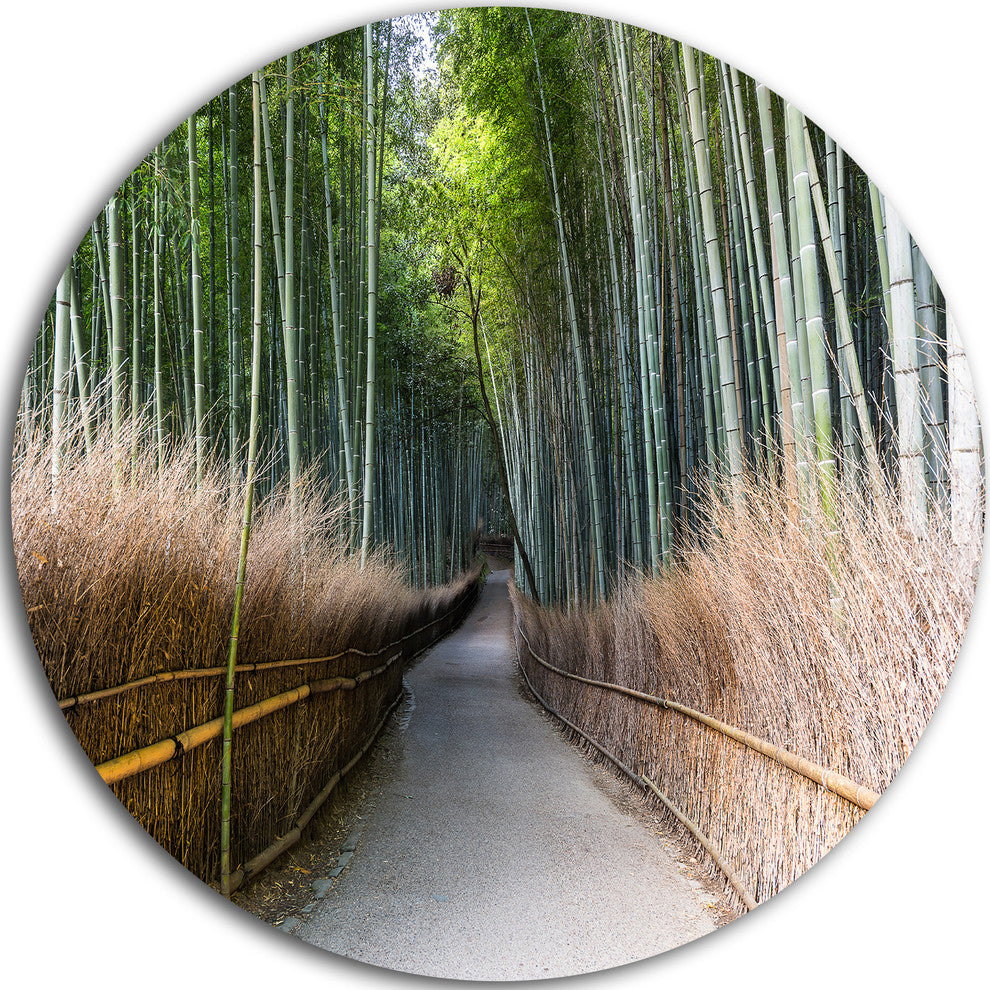 Straight Path In Bamboo Forest, Forest Round Metal Wall Art, 11"