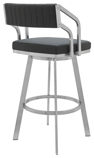 Capri 30" Swivel Modern Metal and Slate Gray Faux Leather Bar and Counter Stool