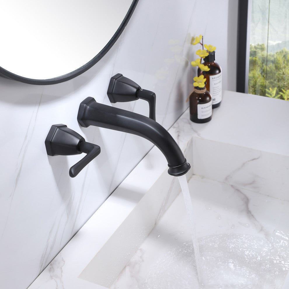 2-Handle Newly Trendy Wall Mounted Bathroom Faucet, Matte Black
