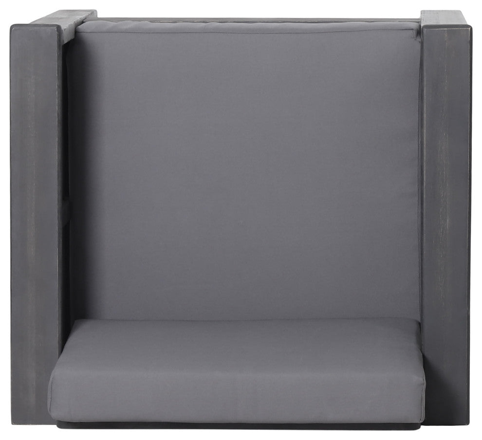 Rabun Outdoor Acacia Wood Club Chairs with Cushions, Dark Gray, Single