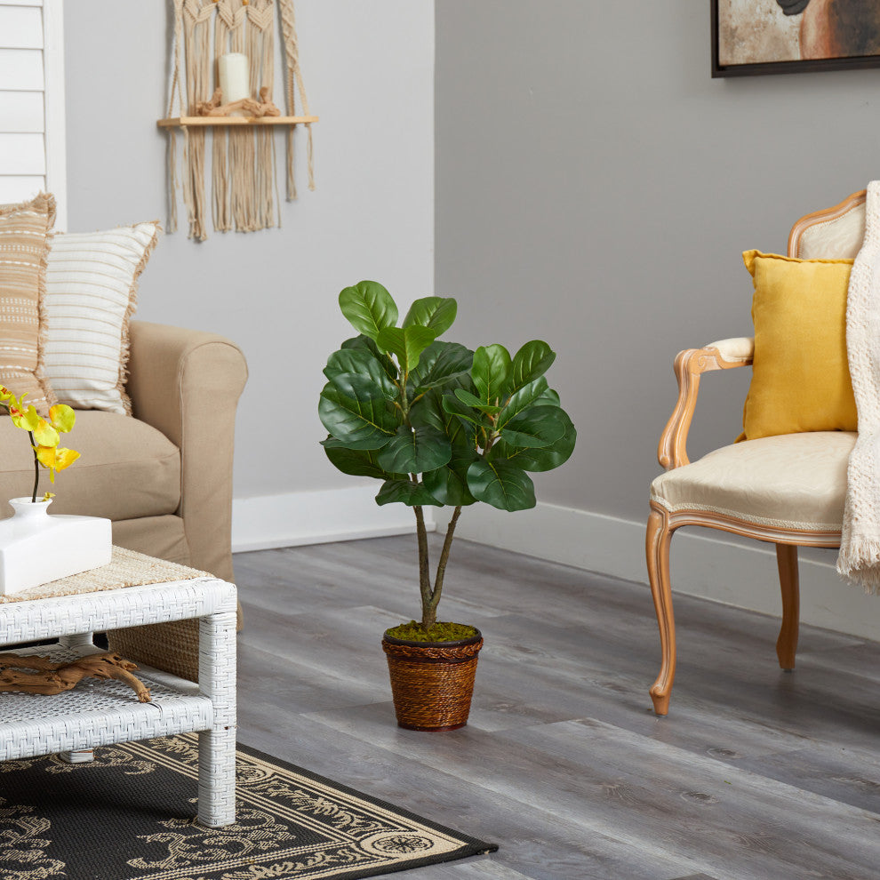 33" Fiddle Leaf Fig Artificial Tree, Basket