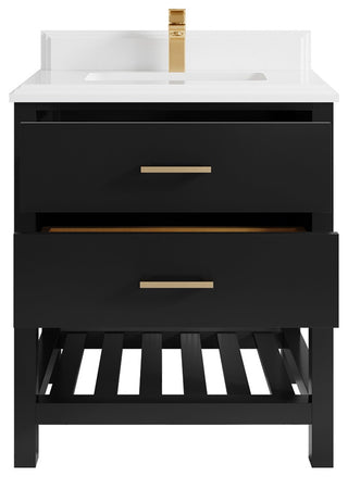 Parker 30" Single Sink Bath Vanity, Black 1.5" White Quartz