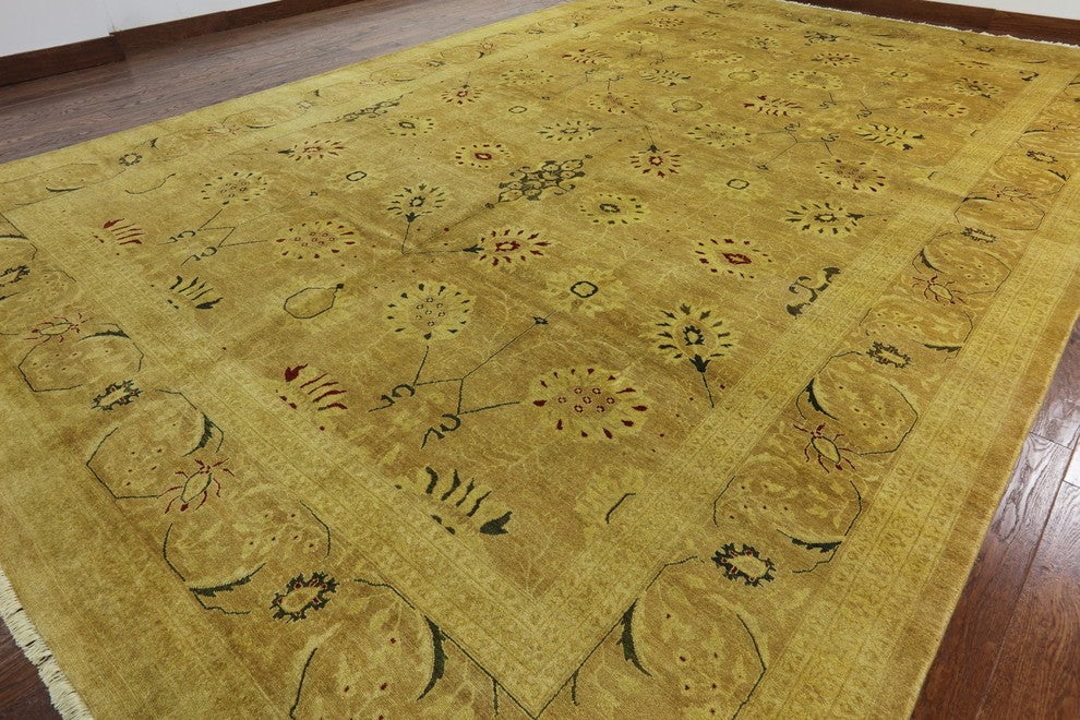 Oushak Handmade Oriental Hand-Knotted Ivory Wool Area Rug, Ivory, 12'x18'