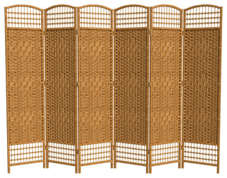 5 1/2' Tall Fiber Weave Room Divider, Light Beige, 6 Panel