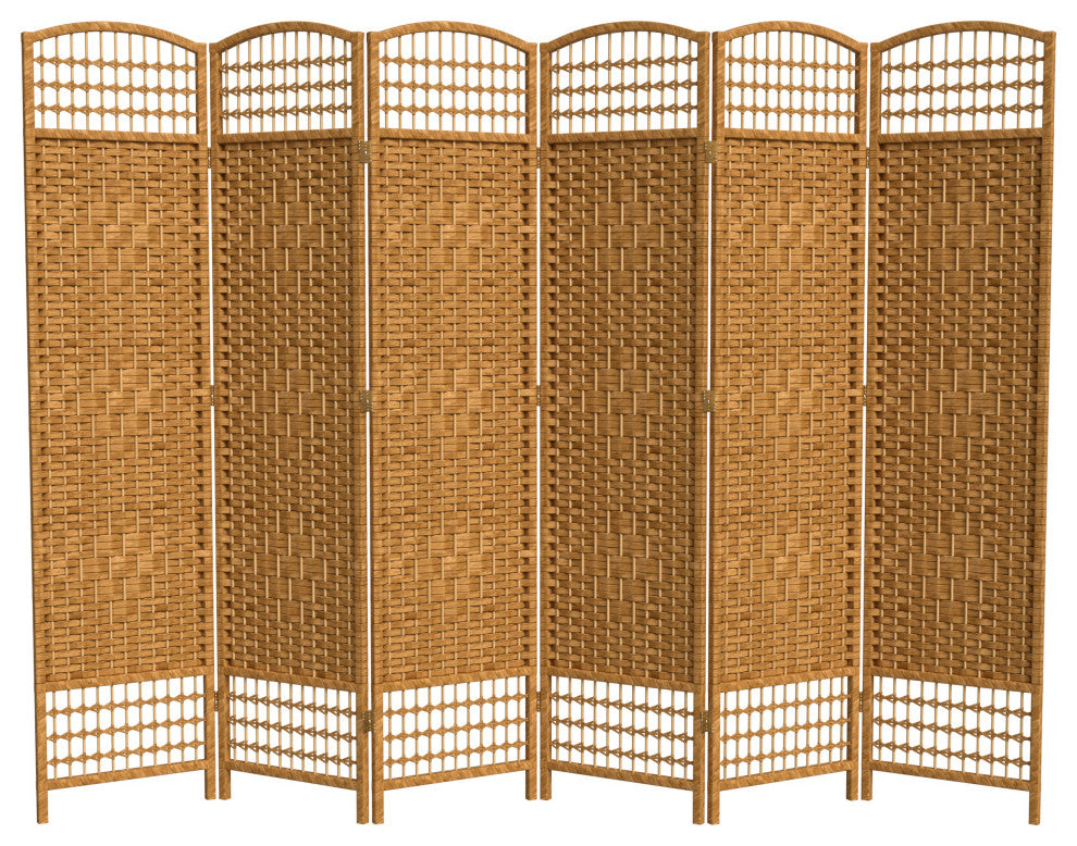 5 1/2' Tall Fiber Weave Room Divider, Light Beige, 6 Panel
