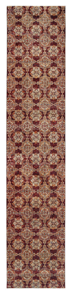 12' Runner Red and Gold Oriental Power Loom Runner Rug