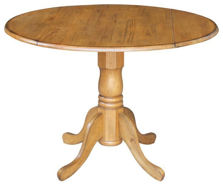 42" Round Dual Drop Leaf Pedestal Table, Pecan