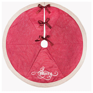 Merry Christmas Tree Skirt, Red, 56" Round