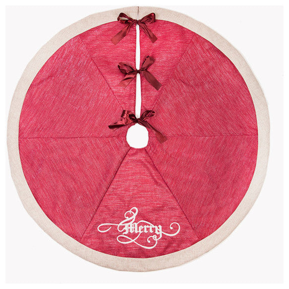 Merry Christmas Tree Skirt, Red, 56" Round