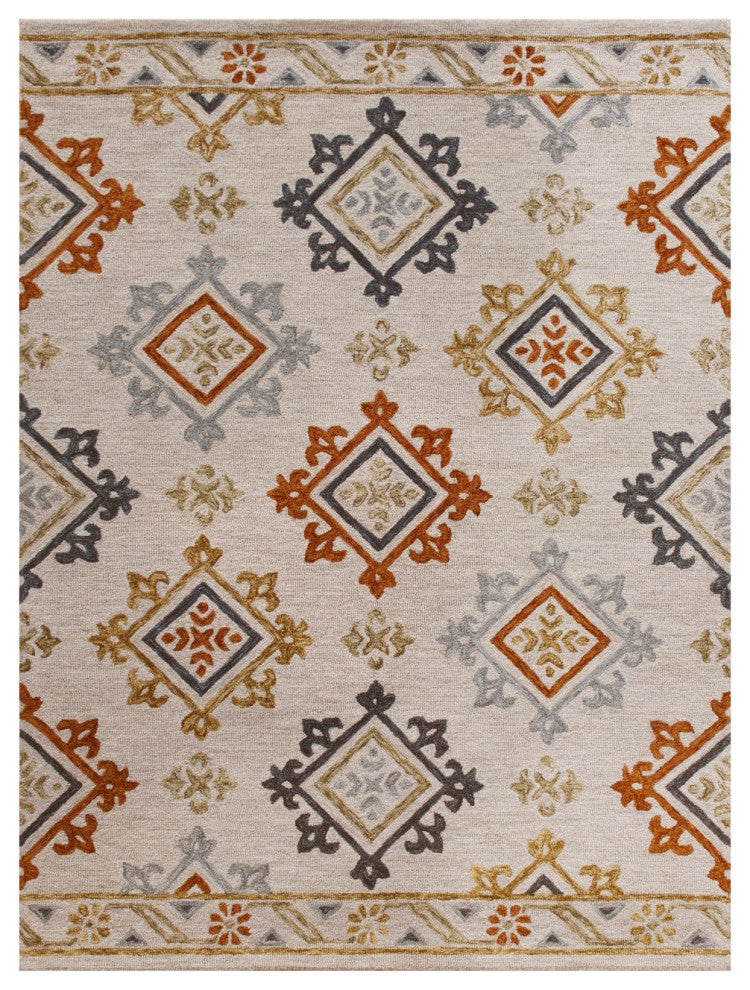 5" x 7" Cream and Orange Ornate Diamond Area Rug
