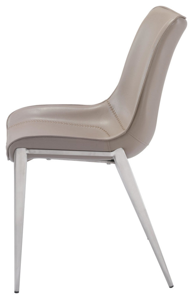 Dining Chair, Set of 2, Faux Vinyl Leather, Steel, Gray, Silver, Cafe