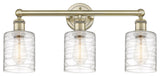 Edison Cobbleskill 3-Light 23" Vanity Light, Antique Brass With Deco Swirl Shade