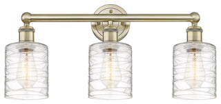 Edison Cobbleskill 3-Light 23" Vanity Light, Antique Brass With Deco Swirl Shade