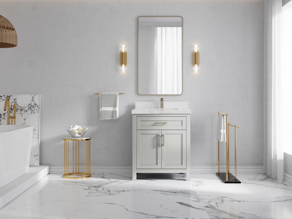Cambridge 30 Single Sink Bath Vanity in Coventry Gray 2" Calacatta Nuvo