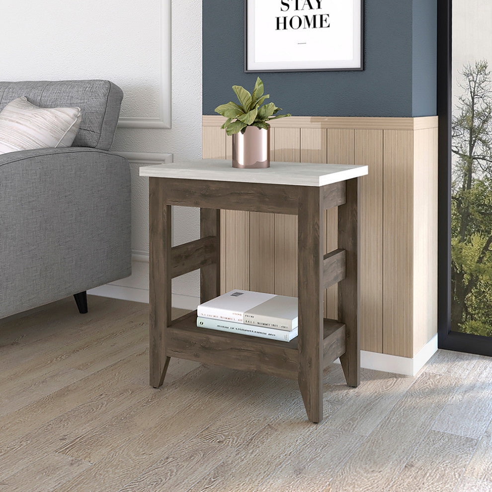 Paulson Rustic Side Table Onyx Top by RST Brands, Brown/White
