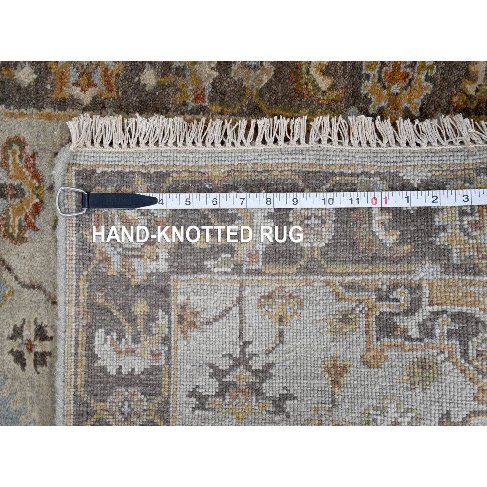 Goose Gray, Karajeh Design, Pure Wool, Hand Knotted Runner Rug, 2'7"x10'