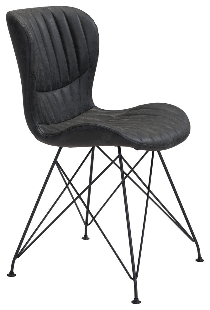 Set of Two Black Faux Leather Boho Chip Dining Chair