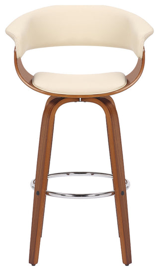 Julyssa 30" Bar Height Swivel Cream Faux Leather and Walnut Wood Bar Stool
