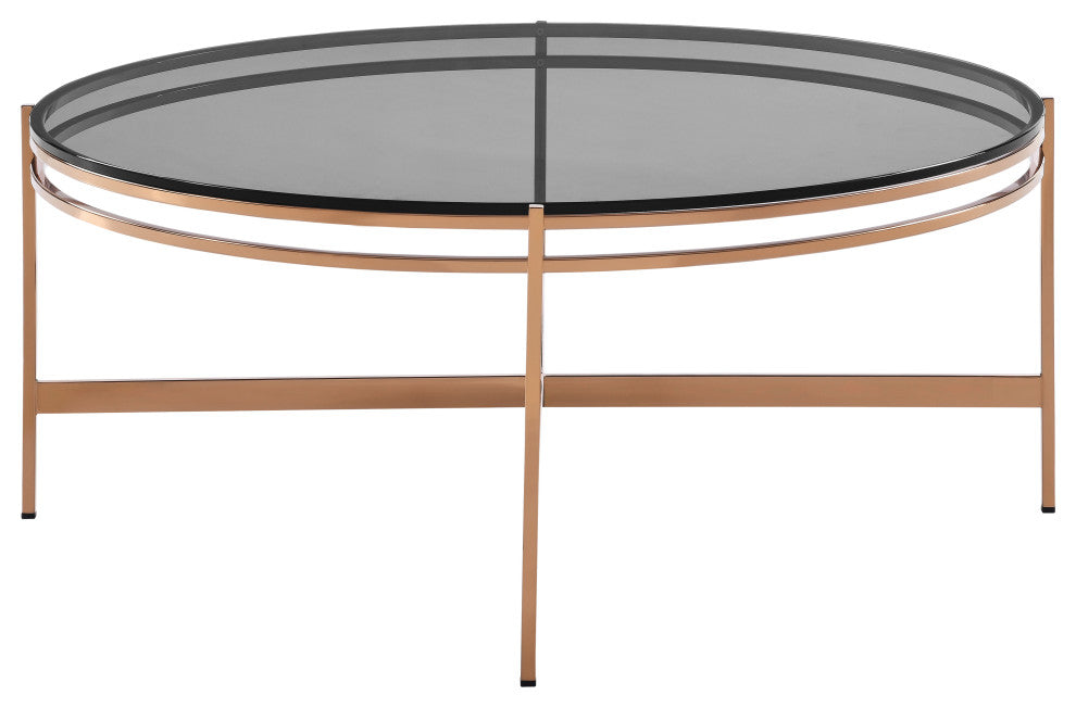 Modrest Bradford Modern Smoked Glass and Rosegold Coffee Table