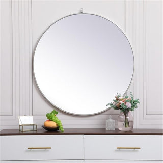 Elegant Decor Eternity 39" Round Mid Century Metal Frame Hooked Mirror in Silver