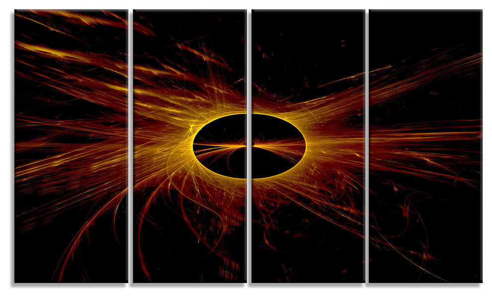Dark Solar Eclipse on Black, Abstract Art on Canvas, 48"x28", 4 Panels