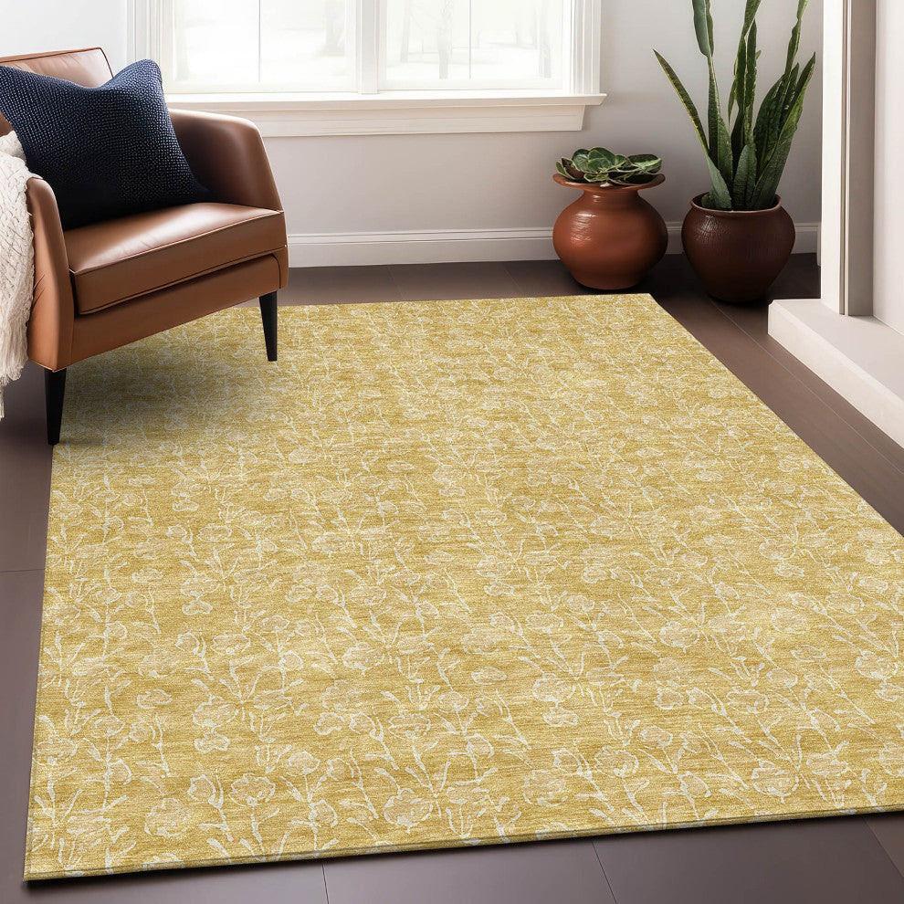 Premium Machine Washable Mayfield AMF691 Gold 9' x 12' Rug