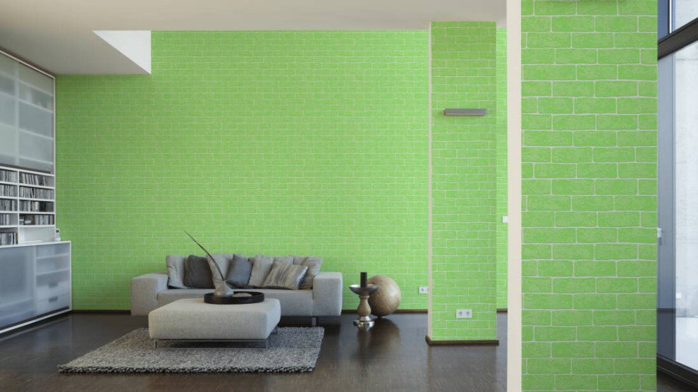 Faux Textured Wallpaper, Stone Wall, 359813, Green, One Roll