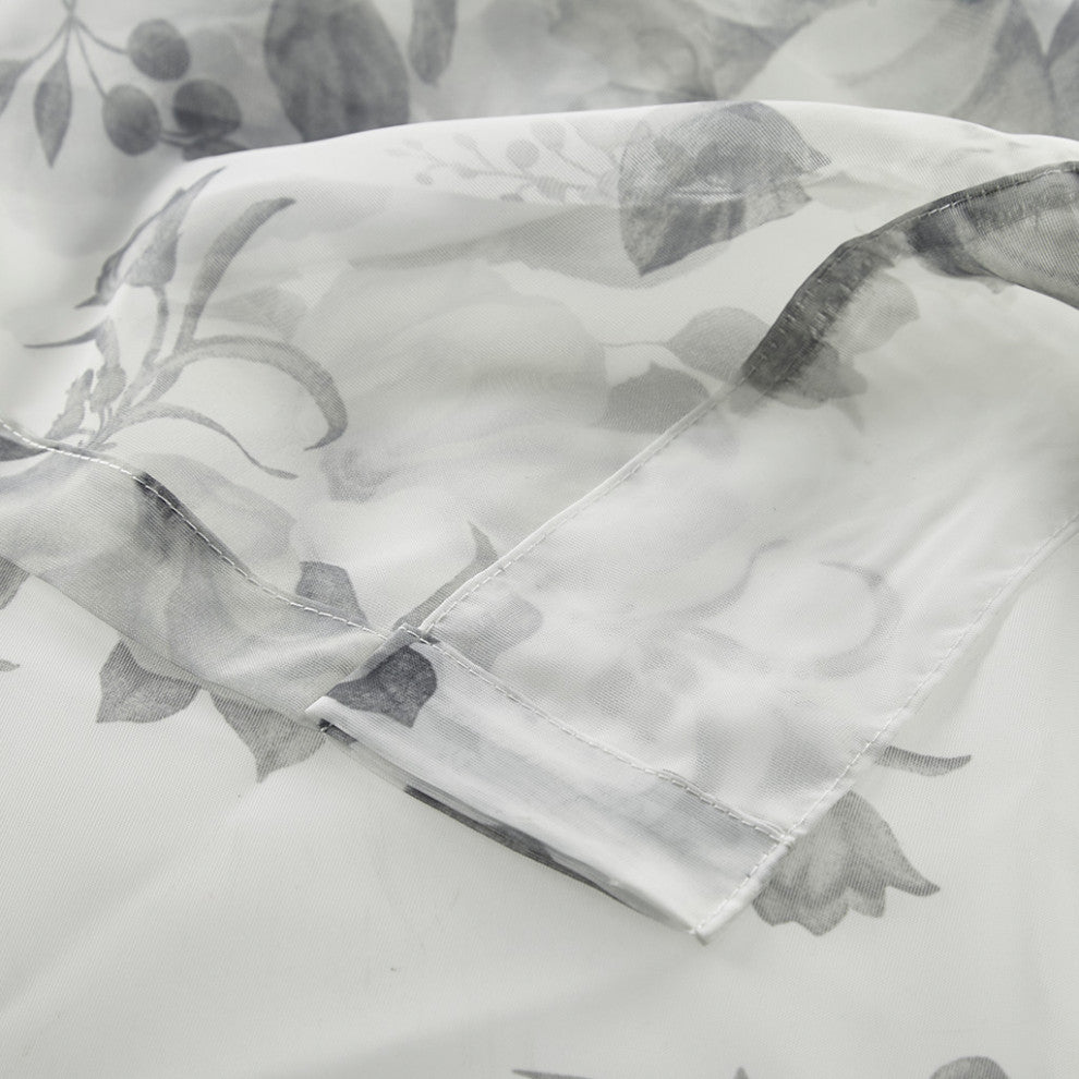 Madison Park Simone Printed Floral Rod Pocket and Back Tab Voile Sheer Curtain