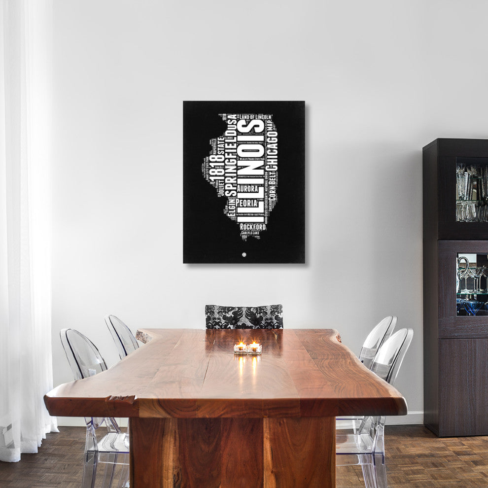 "Illinois Black and White Map" Fine Art Print