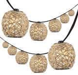 10-Light Indoor/Outdoor 10 ft C7 Globe Hemp Rope Shaded String Lights, Brown