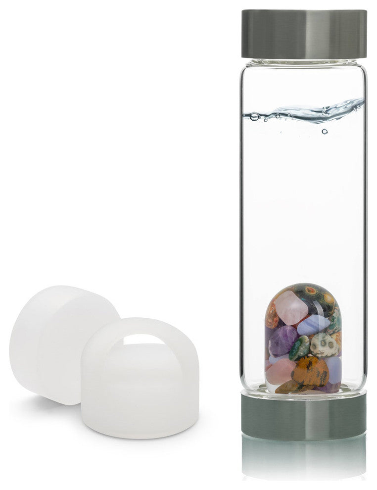 Water Bottle, VitaJuwel ViA Gemwater Bottle, White Loop Caps, 5 Elements