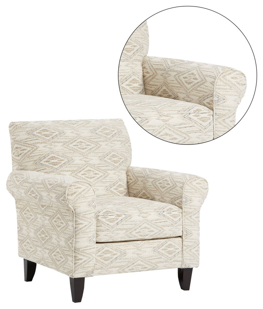 Chenille Upholstered Chair With Rounded Arms, Diamond Multi