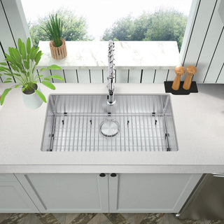 32"Undermoun Kitchen Sink and Drain Assembly  Strainer, Protective Bottom Grid