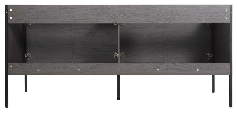 Oakville Bath Vanity, Ceramic Sink, Black Coal Oak, 72 Inch, Black Hardware