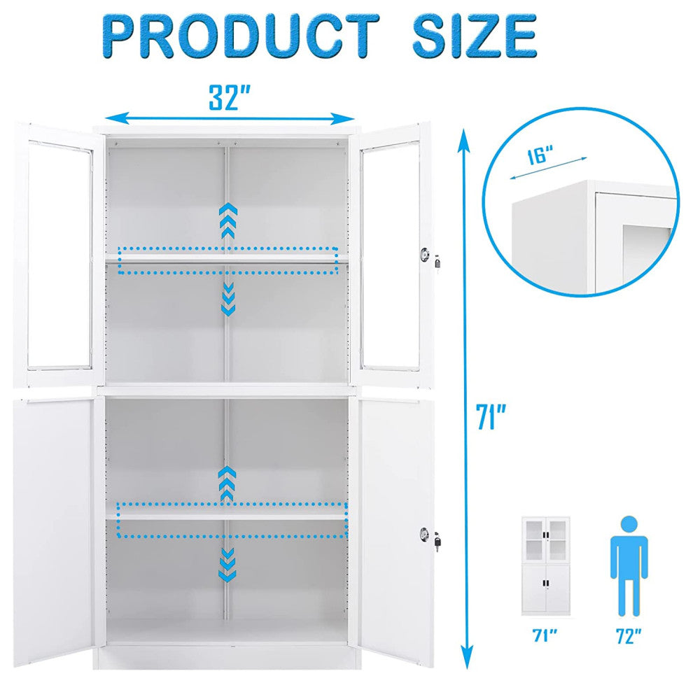 Metal Storage Cabinet 71" Cabinet, Locking Door & 2 Adjustable Shelves, Whtie