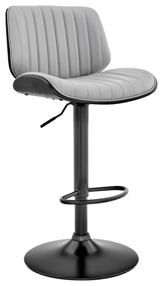 Adjustable Gray Faux Leather Black Steel and Wood Bar Stool