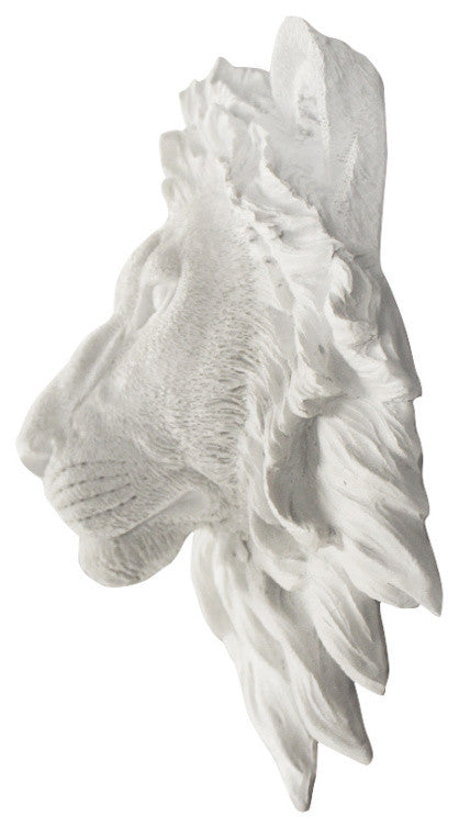 Wall Charmers Mounted Resin Lion Head, White, Mini