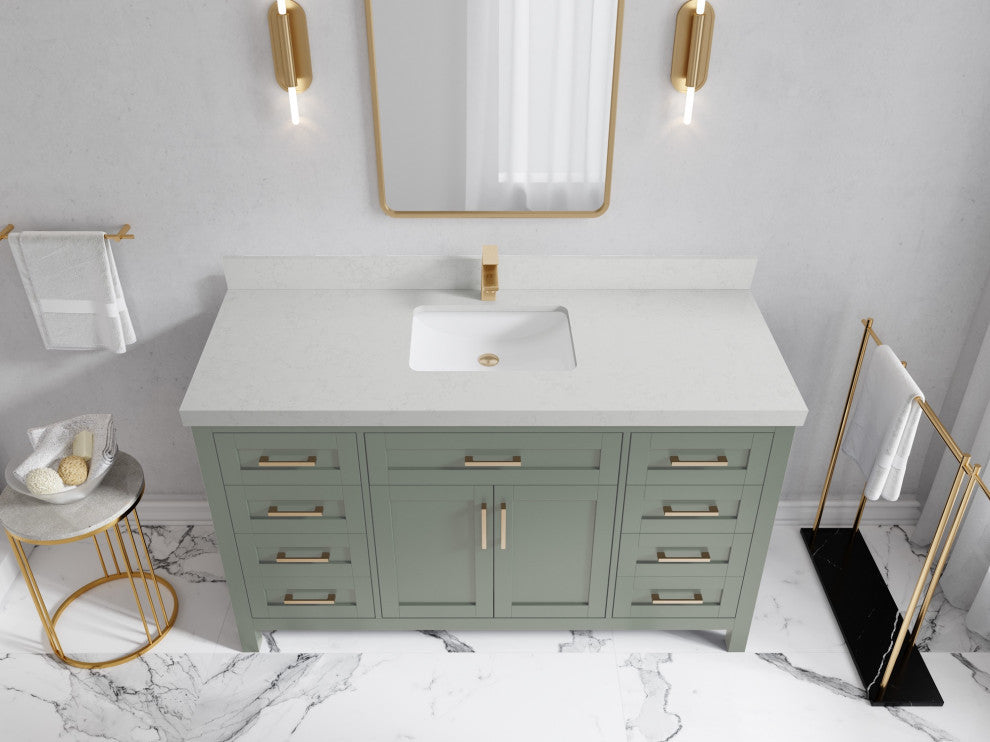 Cambridge 60" Single Bathroom Vanity in Evergreen 2" Carrara Quartz