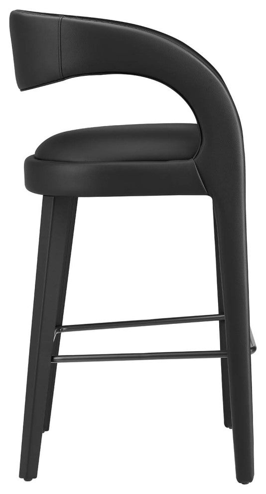 Pinnacle Vegan Leather Bar Stool Set of 2, Black Black