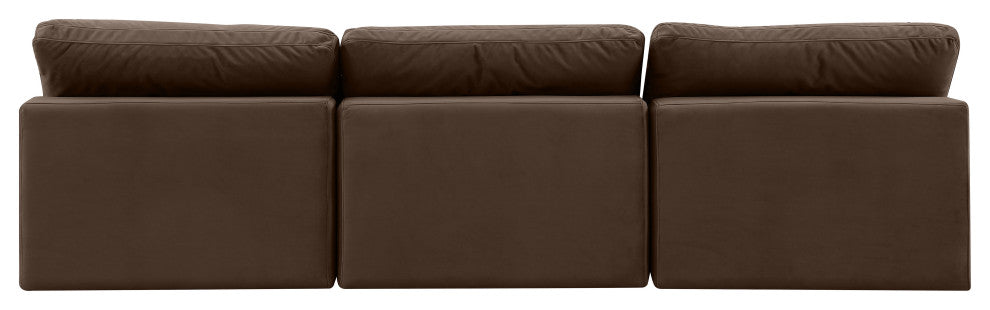 Comfy Upholstered Modular Sofa, Brown, 3-Piece: 3 Armless Chair, Velvet