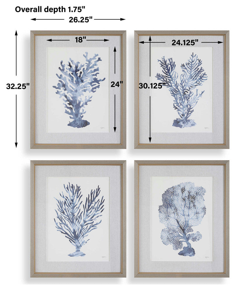 Uttermost Shibori Coral Framed Prints Set of 4