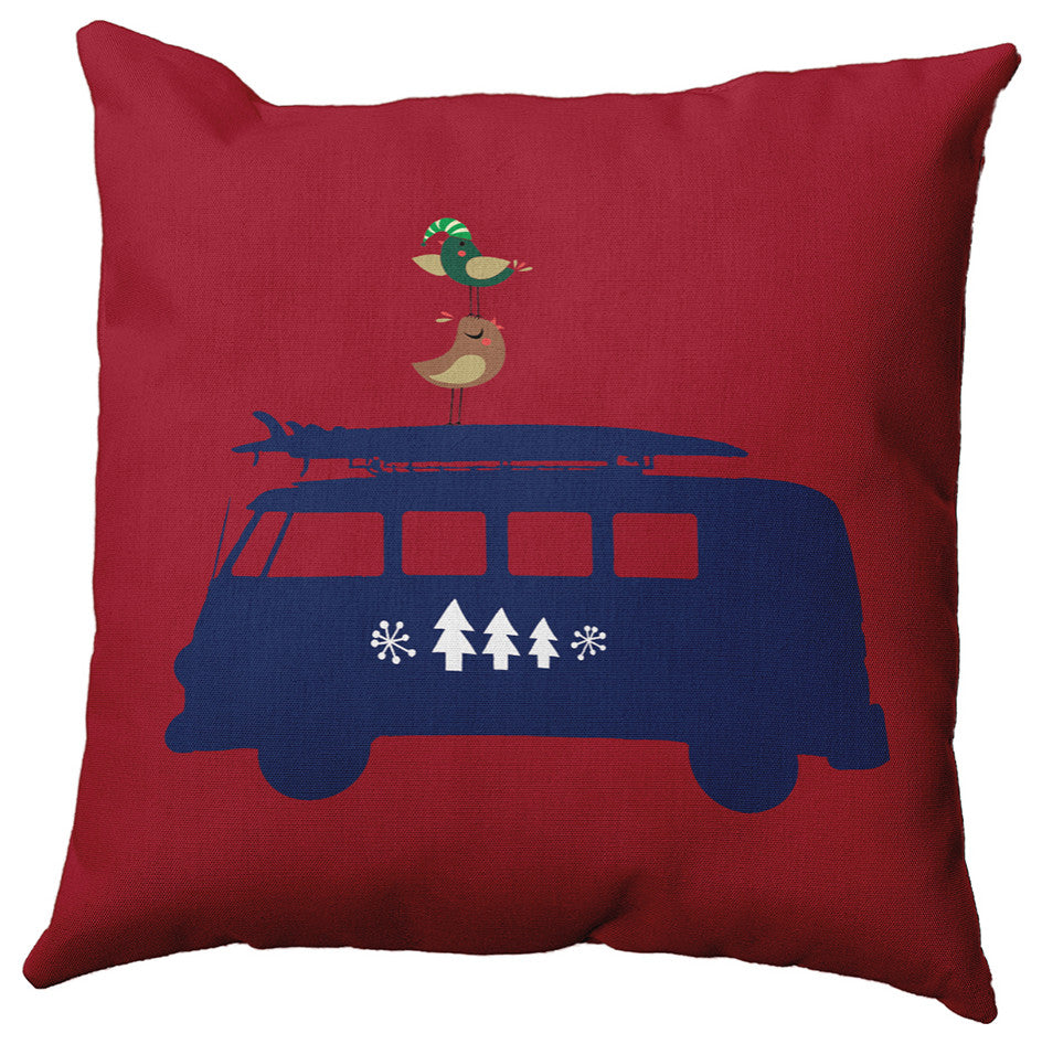 Christmas Surf Bird Accent Pillow, Haute Red, 18"x18"