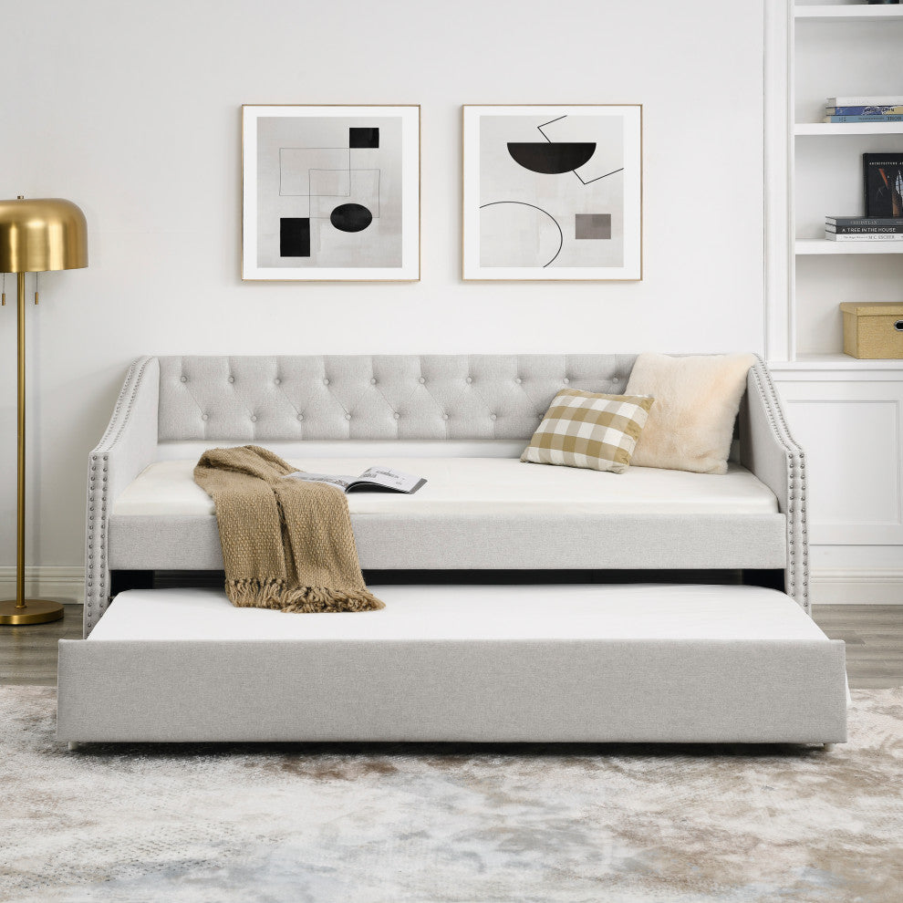 Gewnee Twin Size Daybed With Twin Size Trundle Upholstered Tufted Sofa Bed