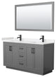 60"DBL Vanity Dark Gray, LV Carrara Cult. Top, Sinks, Black Trim, 58"Mirror