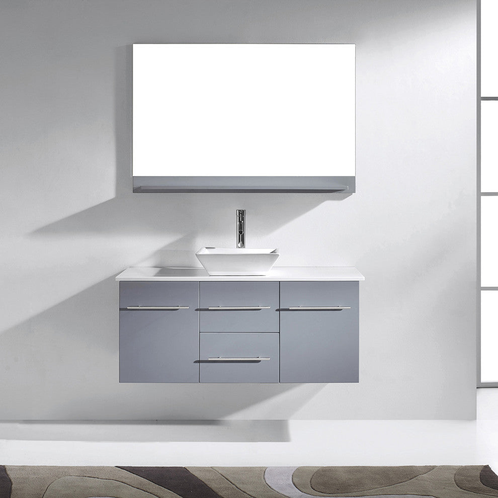 48" Single Bathroom Vanity, Gray, White Stone_brushed Nickel