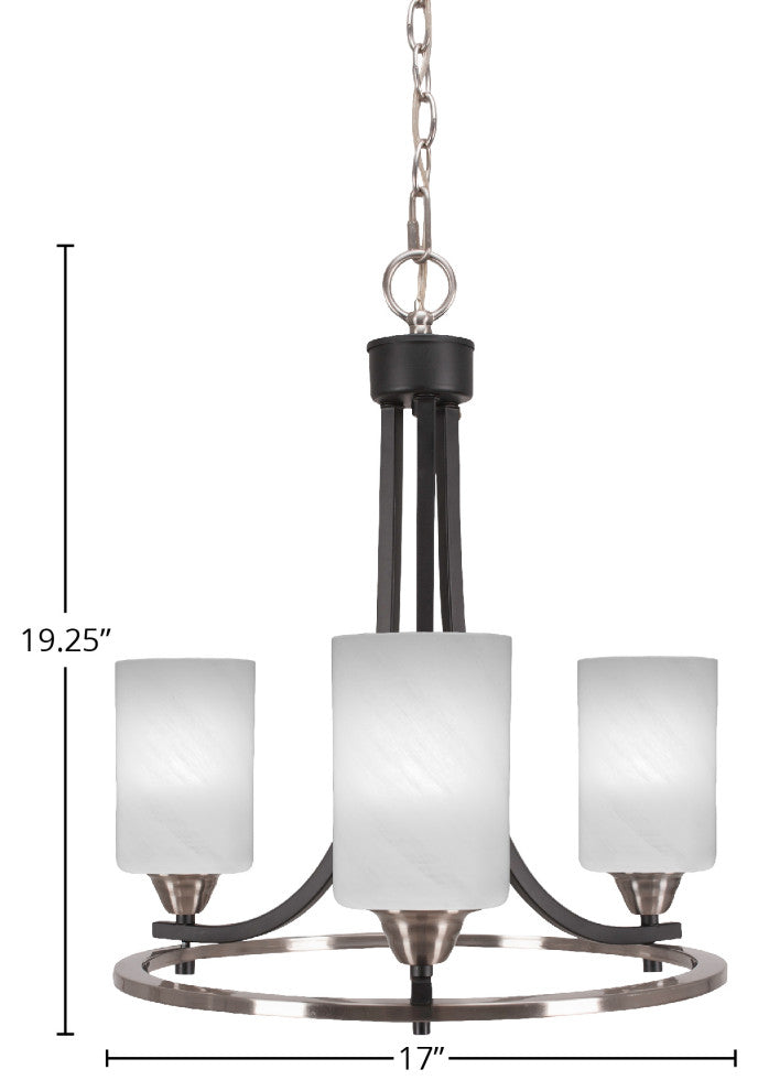 Paramount 3-Light Chandelier, Matte Black & Brushed Nickel, 4" White Marble