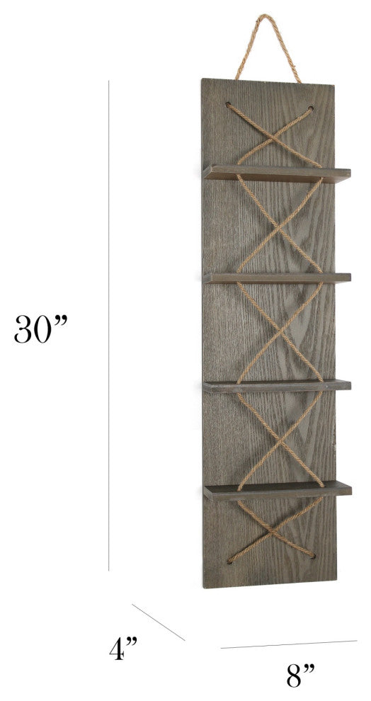 Positano Nautical Rope 4 Bottle Vertical Wall Mounted Wood Wine Rack Rustic Gray