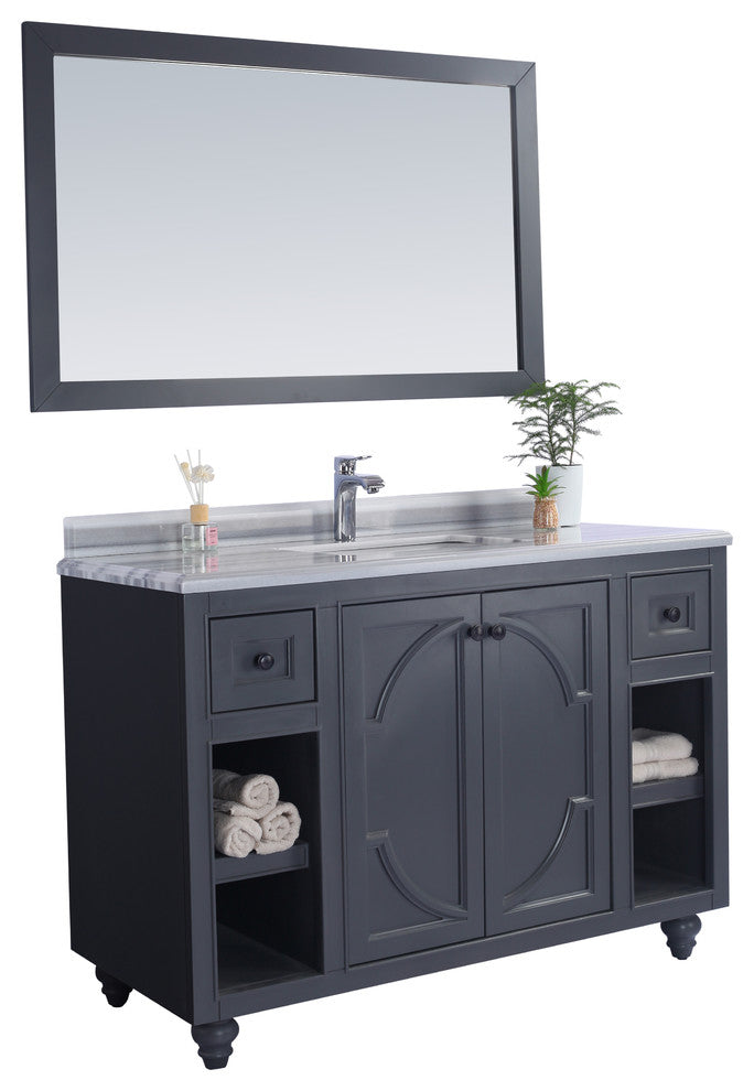 Odyssey, 48, Maple Gray Cabinet With White Stripes Marble Countertop